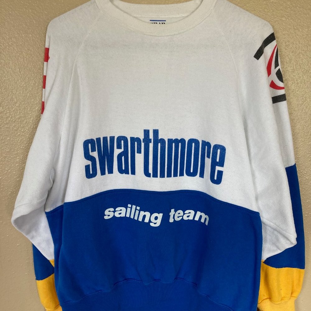 VINTAGE SWARTHMORE COLLEGE SAILING TEAM SWEATSHIRT - BLUE & WHITE PLUS GRAPHICS